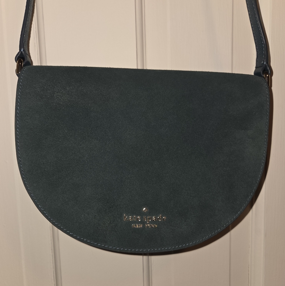 Kate Spade dark turquoise Crossbody Saddle Bag suede and pebbled leather bag - Picture 14 of 16